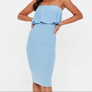 Missguided strapless blue midi dress